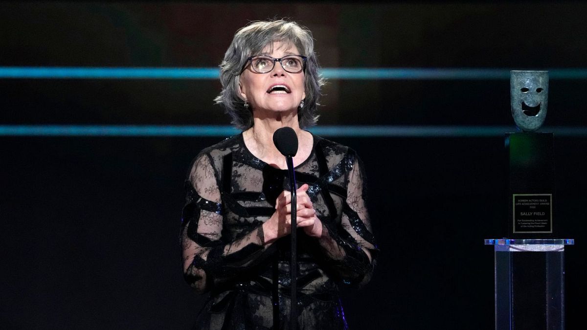 Sally Field shares abortion experience in support of Kamala Harris - pictured here at 2023 Screen Actors Guild Awards accepting the life achievement award