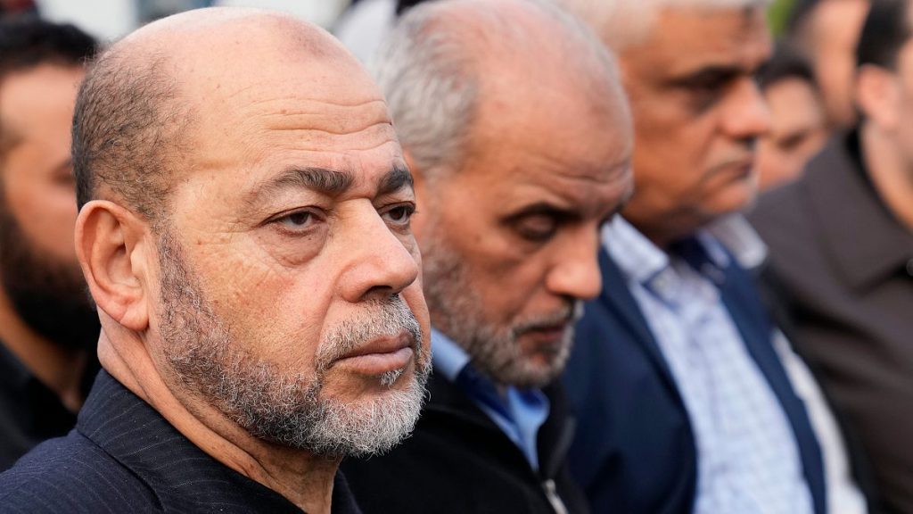 Senior Hamas leader Moussa Abu Marzouk attends the funeral of a Hamas commander in Beirut, Lebanon.