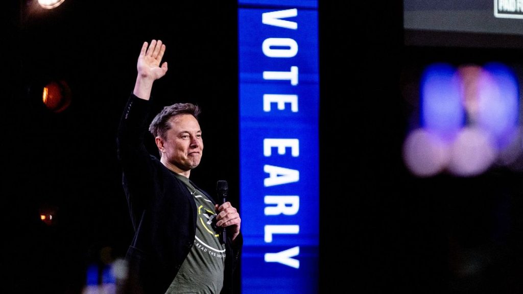 Elon Musk gestures as he speaks at Life Center Church in Harrisburg, Pa., Saturday, 19 October 2024.