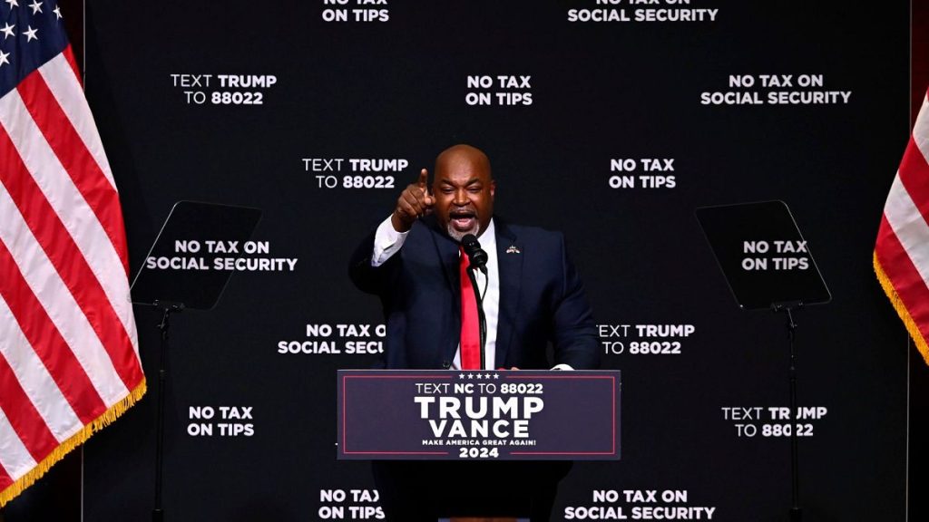 Mark Robinson speaking at political event in North Carolina.