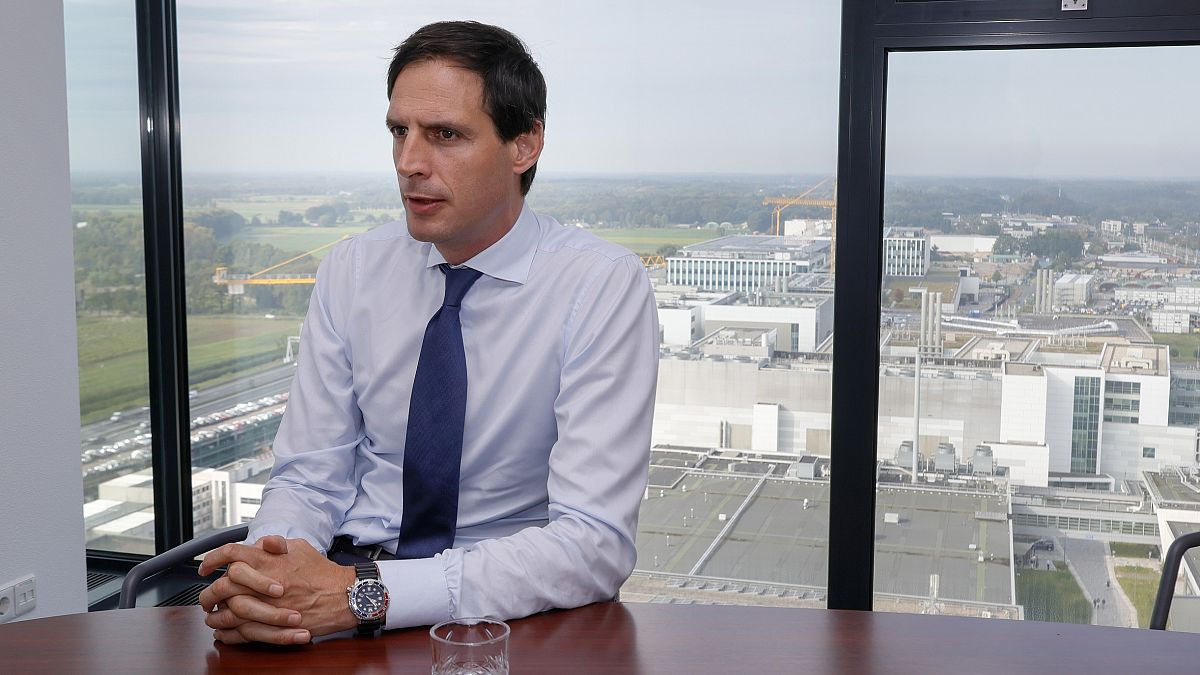 Wopke Hoekstra, European Commissioner for Climate Action, visiting a semiconductor technology firm in Eindhoven, the Netherlands