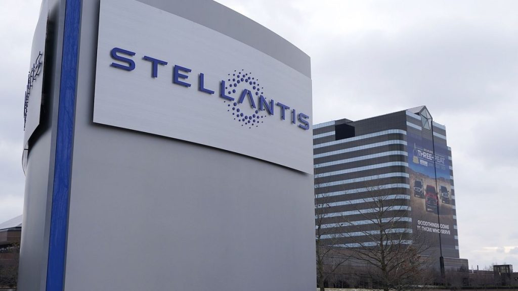 Stellantis sign outside the Chrysler Technology Center in Auburn Hills, Michigan