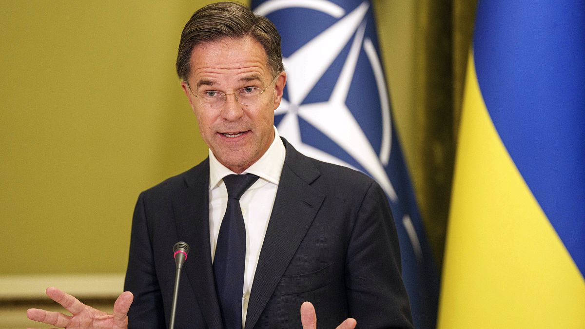 NATO Secretary General Mark Rutte speaks to journalists during a joint press conference with Ukrainian President Volodymyr Zelenskyy in Kyiv, Ukraine, on 3 October 2024.