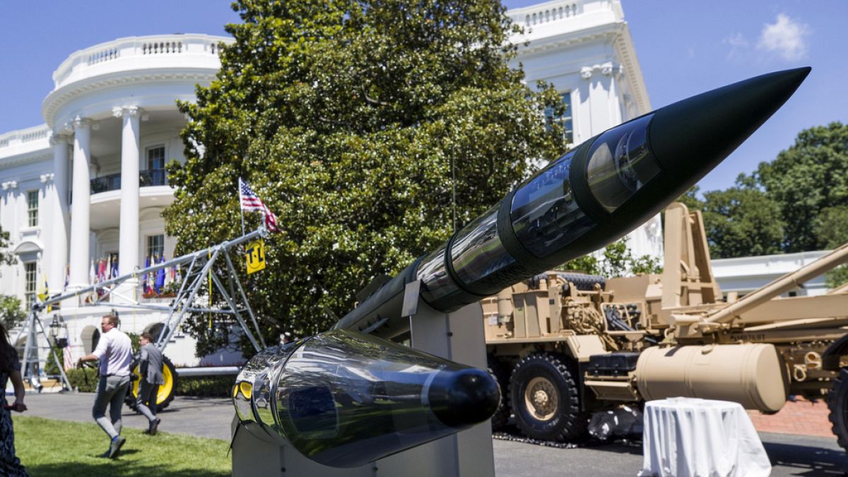 A Terminal High Altitude Area Defense (THAAD) anti-ballistic missile defense system is displayed during a Made in America showcase on the South Lawn of the White House