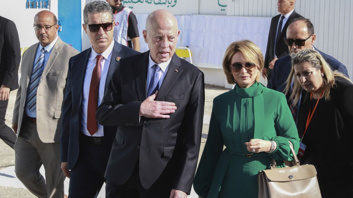 Tunisian President Kais Saied leaves polling station after voting in Tunis, Tunisia, October 6th 2024