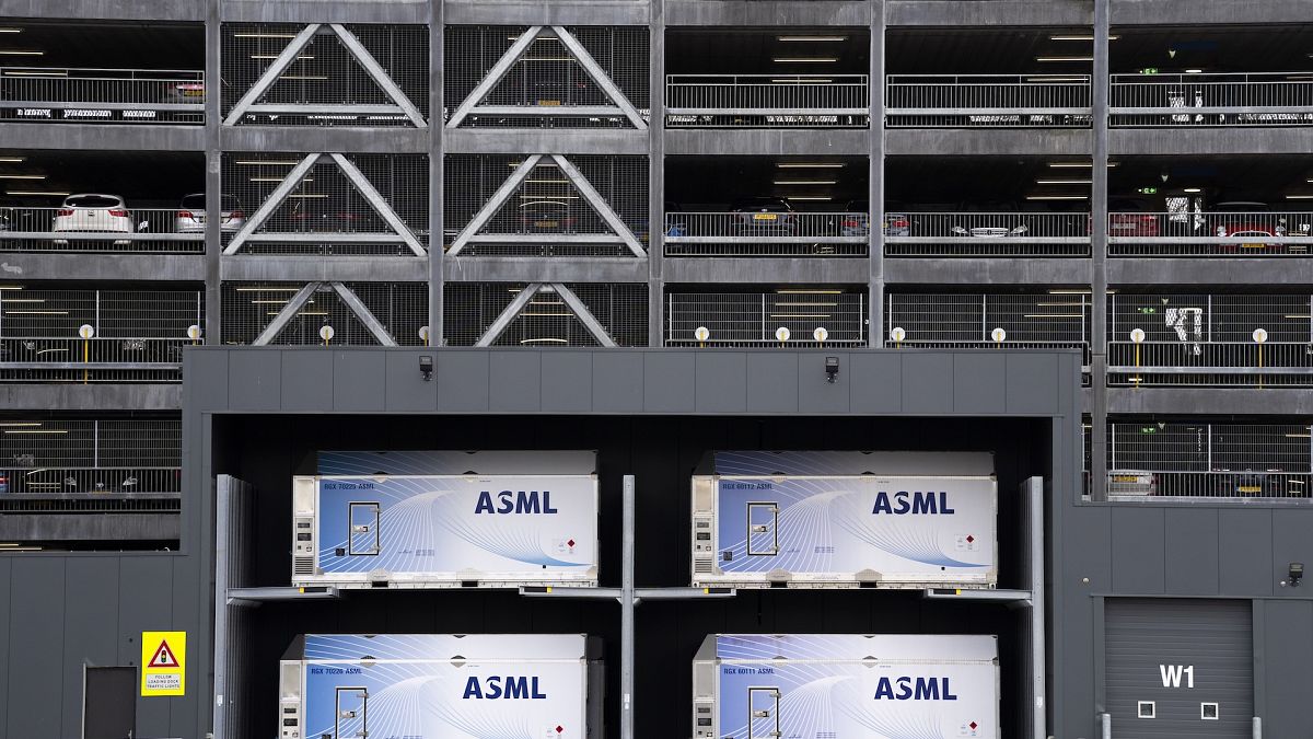 Exterior view of one of the buildings in the ASML complex, a leading maker of semiconductor production equipment, in Veldhoven, Netherlands