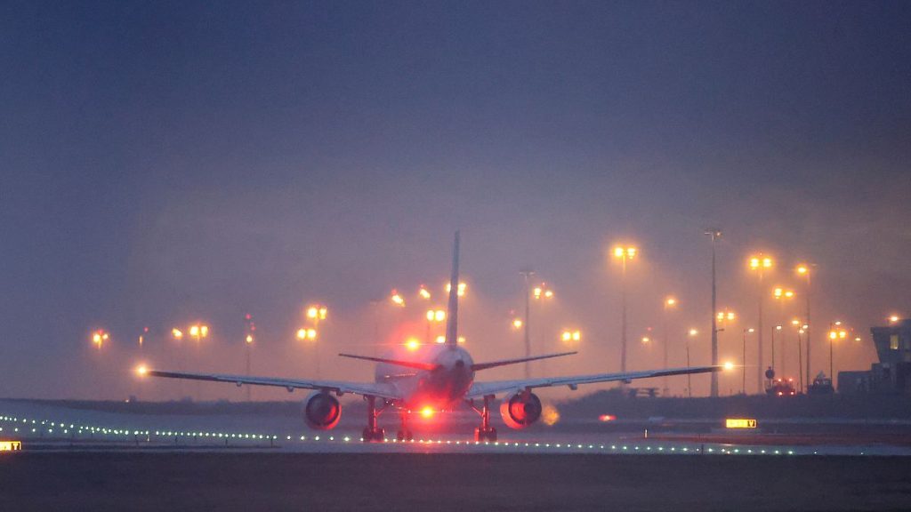 A Boeing 757-222 cargo aircraft takes off from Leipzig/Halle Airport.