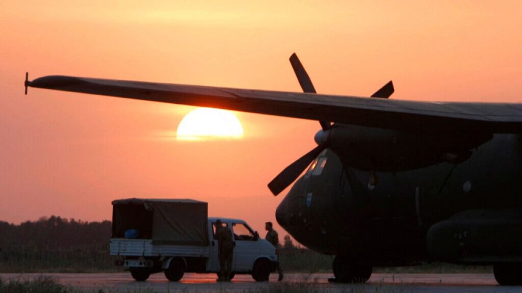 German soldiers work next to a Air Force