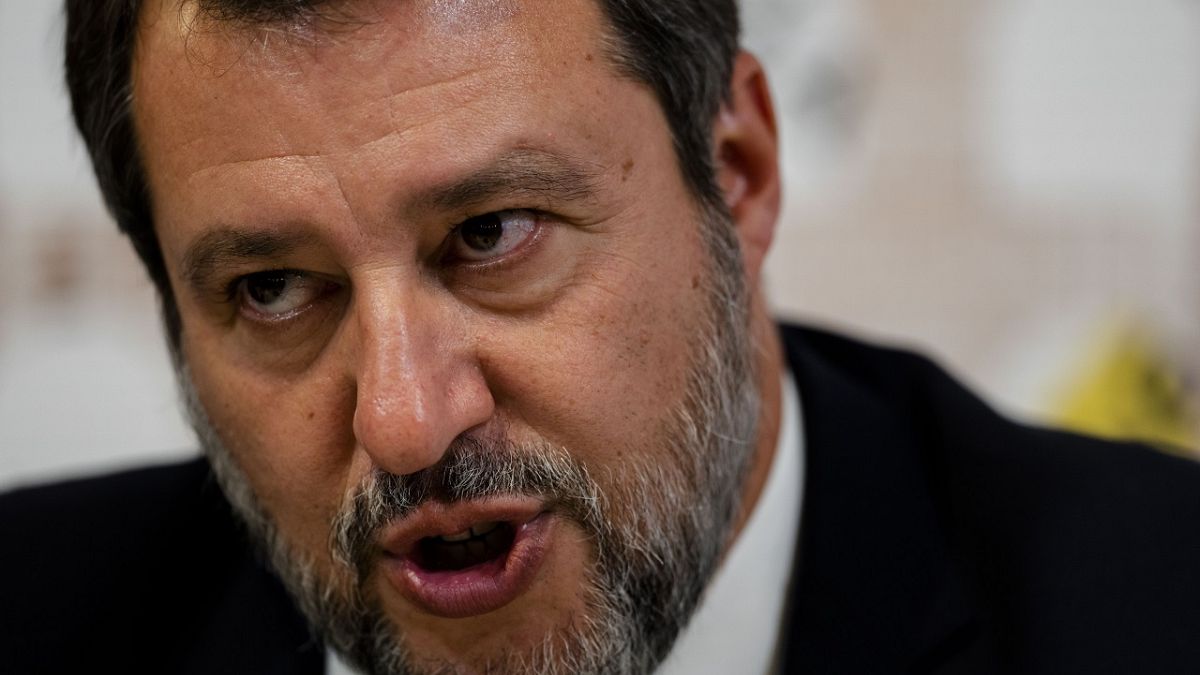 Italian Infrastructure Minister Matteo Salvini speaks during a press conference at the Foreign Press Association headquarters in Rome, Thursday, Sept. 26, 2024.