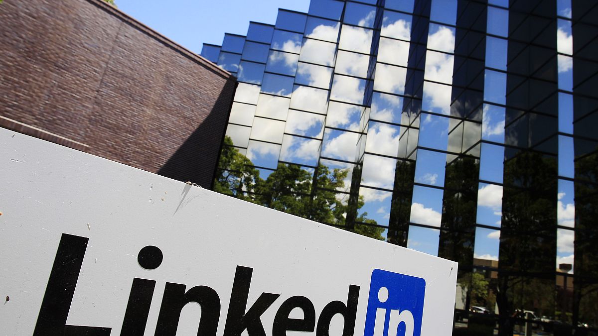 FILE - In this Monday, May 9, 2011 file photo, LinkedIn Corp., the professional networking Web site, displays its logo outside of headquarters in Mountain View, Calif.