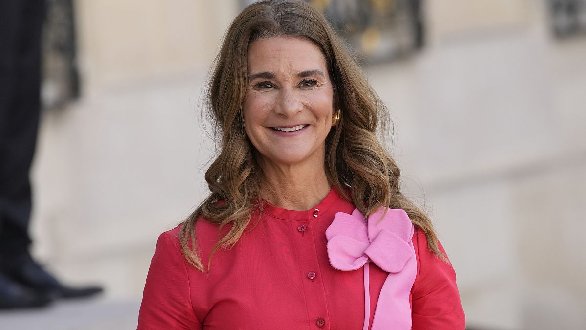 Melinda French Gates smiles as she leaves the Elysee Palace, June 23, 2023, in Paris.