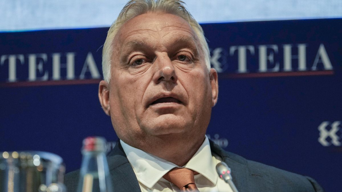 Hungarian Prime Minister Viktor Orban delivers his speech as he attends The European House Ambrosetti (TEHA) economic forum in Cernobbio, Como Lake, Italy, Sept. 6, 2024