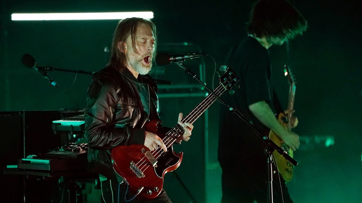 Thom Yorke, left, and Jonny Greenwood of The Smile perform during the band