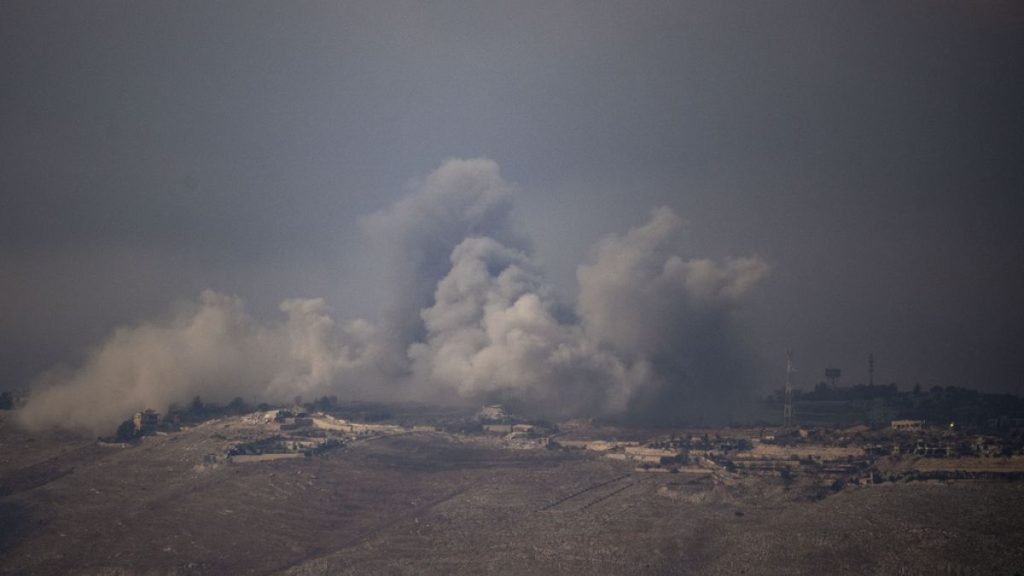 Smoke rises following an explosion in southern Lebanon as seen from northern Israel, Monday, Oct. 7, 2024.