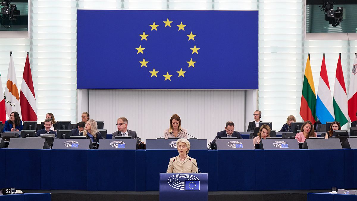 EU Commission President Ursula von der Leyen in the European Parliament.