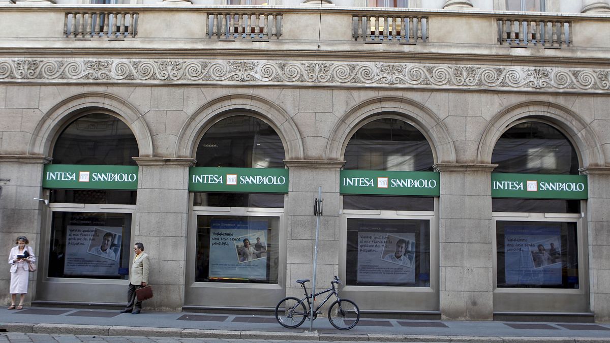 A view of an Intesa Sanpaolo bank branch in Milan, Italy,Thursday, Sept. 22, 2011.