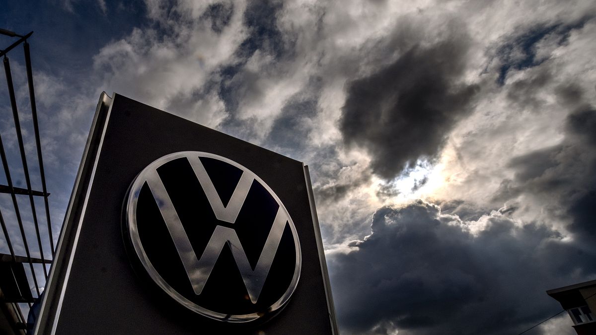 The logo of a Volkswagen car dealer in Frankfurt, Germany. 13 September 2024.