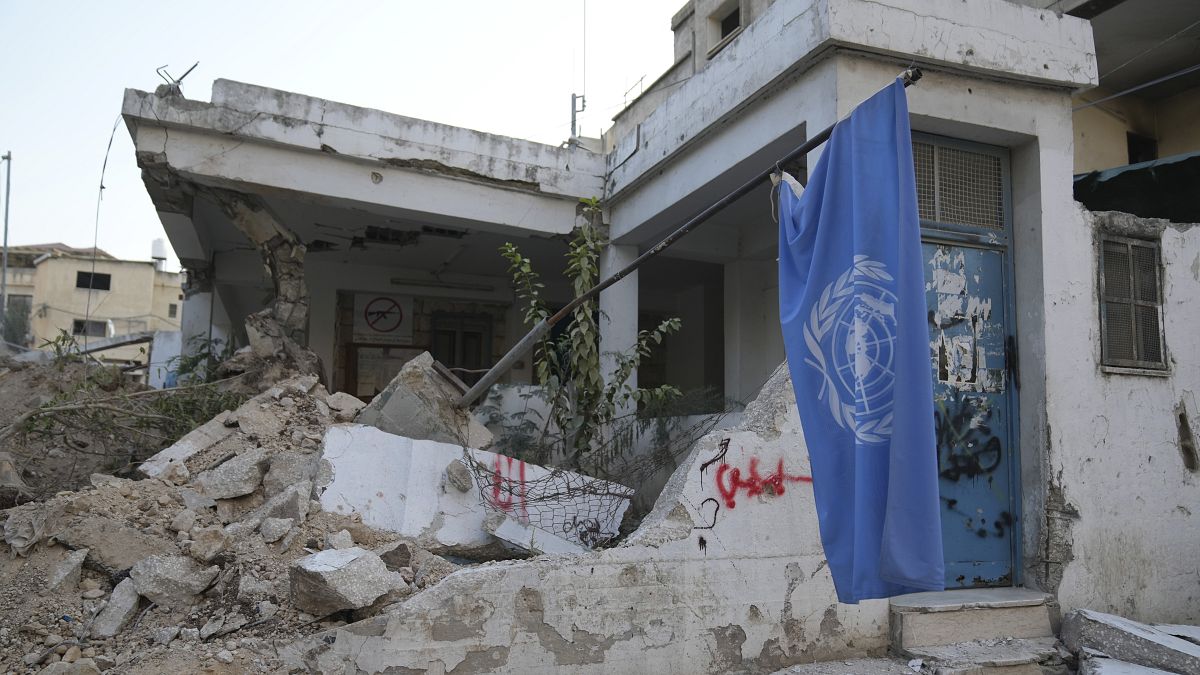 The UNRWA office that was partly demolished during the Israeli army operation in the West Bank refugee camp of Nur Shams, 31 October, 2024