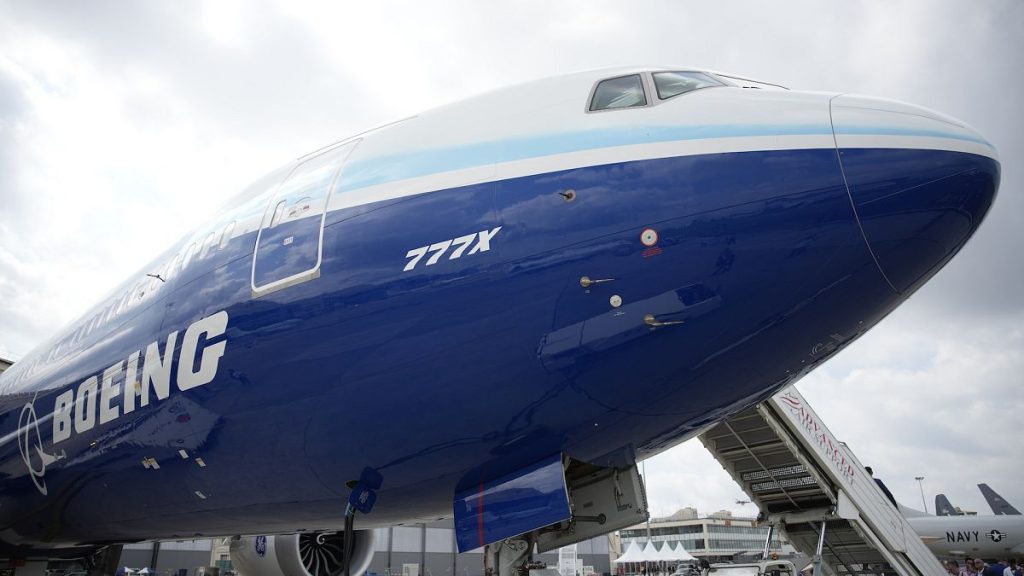 The Boeing 777X seen during the Paris Air Show in Paris