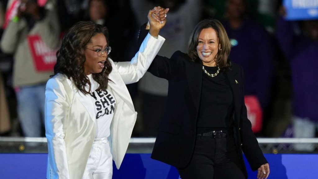 Donald Trump is unimpressed by Beyoncé and Kamala Harris’ celebrity turnout  - pictured here: Harris with Oprah