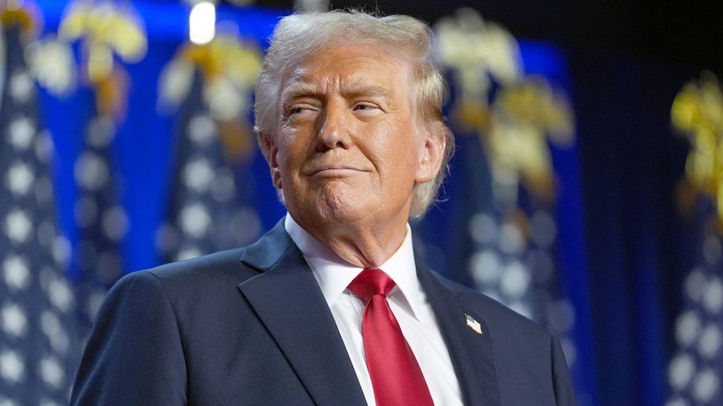 Donald Trump arrives at an election night watch party at the Palm Beach Convention Center in Florida, 6 November 2024