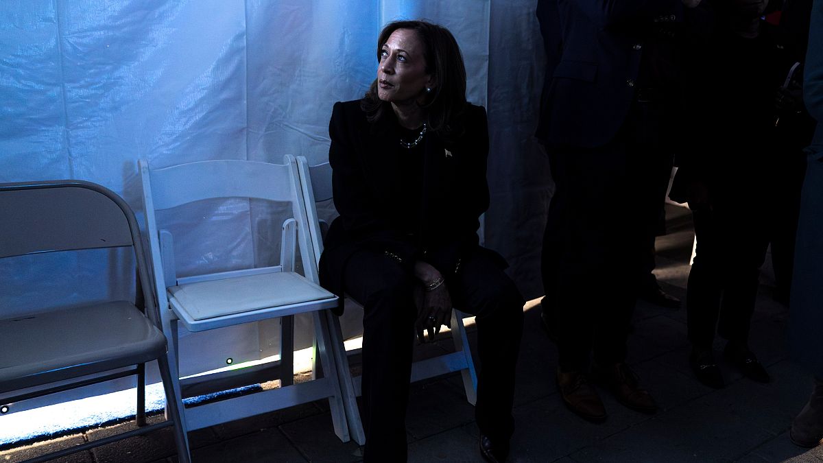 US Vice President Kamala Harris waits backstage before delivering the final speech of her campaign in Philadelphia, Pennsylvania.