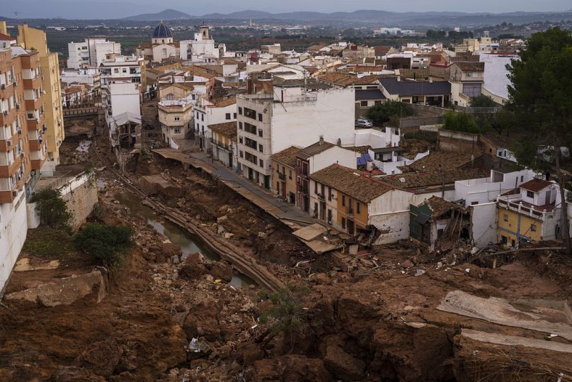 Une zone touchée par les inondations à Chiva, en Espagne.