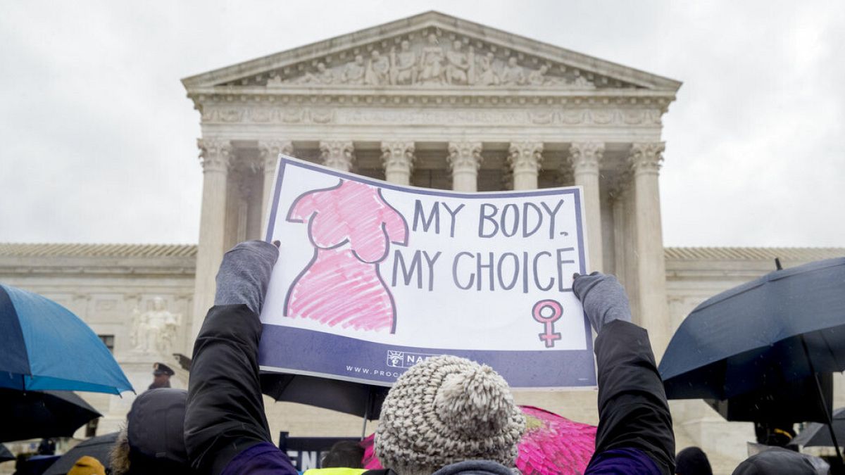 File photo: A pro-abortion rights supporter holds up a sign that reads