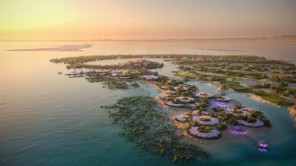 Aerial view of the Red Sea Global island resort