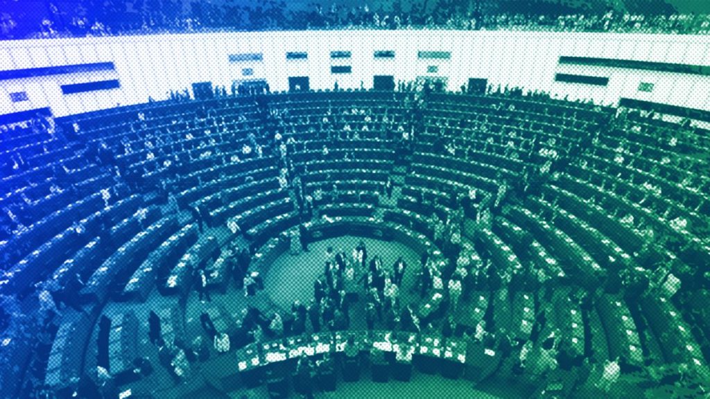 Members of European Parliament enter the plenary chamber as they prepare to vote at the European Parliament in Strasbourg, July 2024