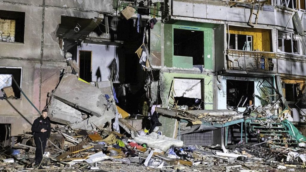 An apartment building is seen damaged by a Russian attack in Kharkiv, 8 November, 2024