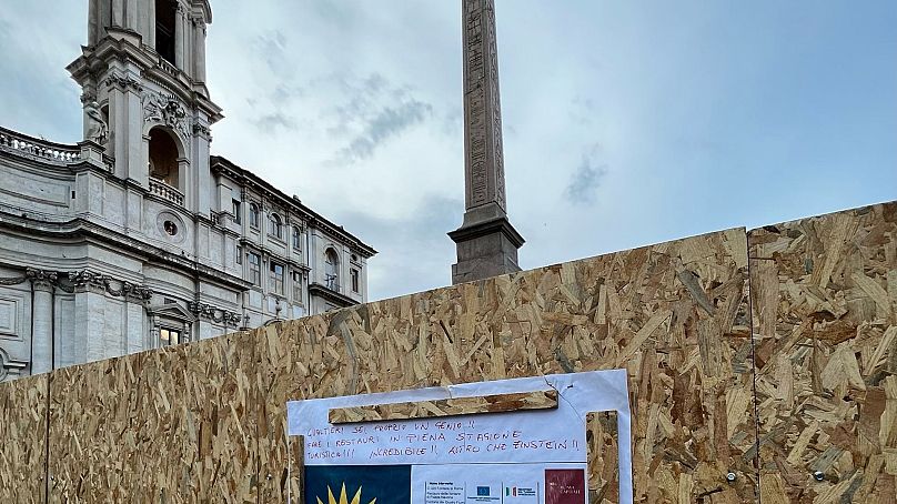 La Piazza Navona de Rome est en rénovation pour le prochain Jubilé, mai 2024