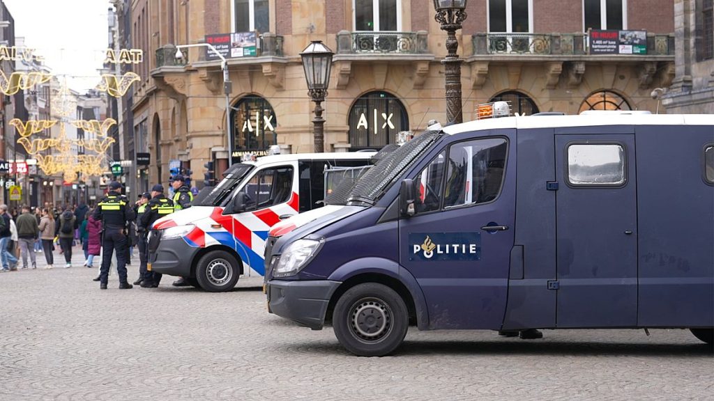 Police presence at Dam Square in Amsterdam, the Netherlands on Saturday 9 November, 2024.