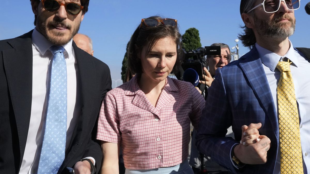 Amanda Knox arrives at the Florence courtroom in Florence, Italy, Wednesday, June 5, 2024.