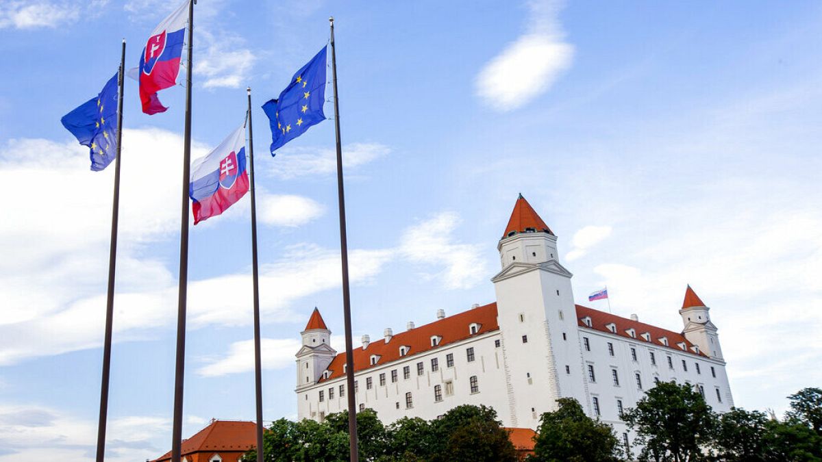 File photo: Slovak and EU flags blow in the wind near the Bratislava castle in Bratislava, Slovakia, Thursday, June 30, 2016