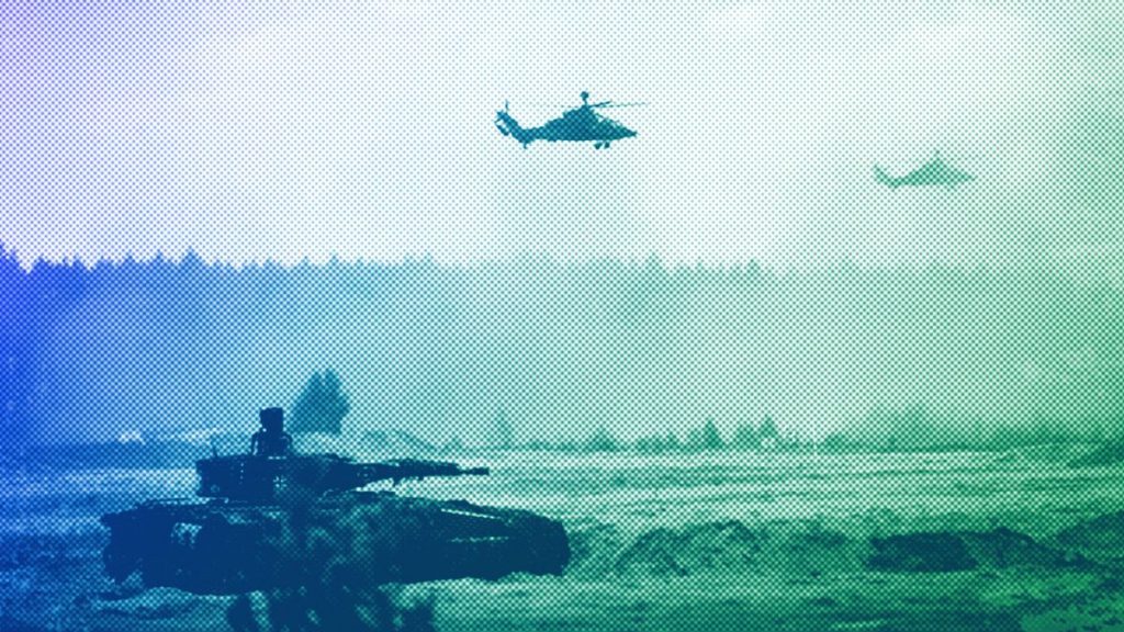 Eurocopters and a Tiger of the German Army take part in the Lithuanian-German division-level international exercise at a training range in Pabrade near Vilnius, May 2024