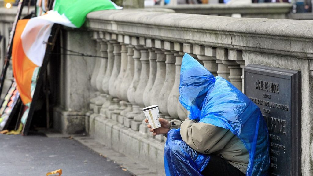 A man begs for the money in Dublin, Ireland, Thursday, Nov. 4 2010.