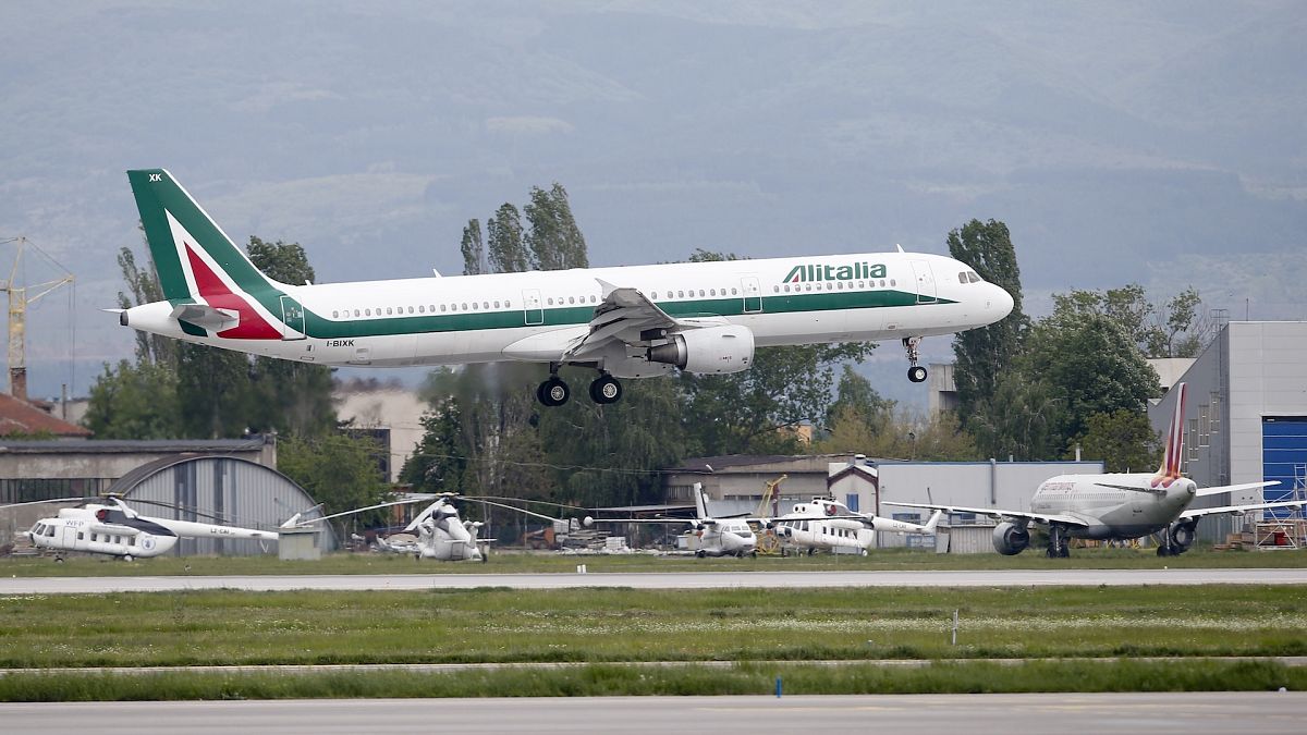 File picture of an Alitalia plane taking off from Sofia airport in Bulgaria