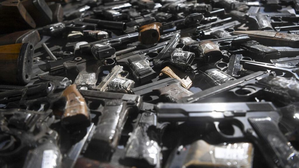 File photo: Weapons collected as part of an amnesty are displayed in a warehouse near the city of Smederevo, Serbia, Sunday, May 14, 2023