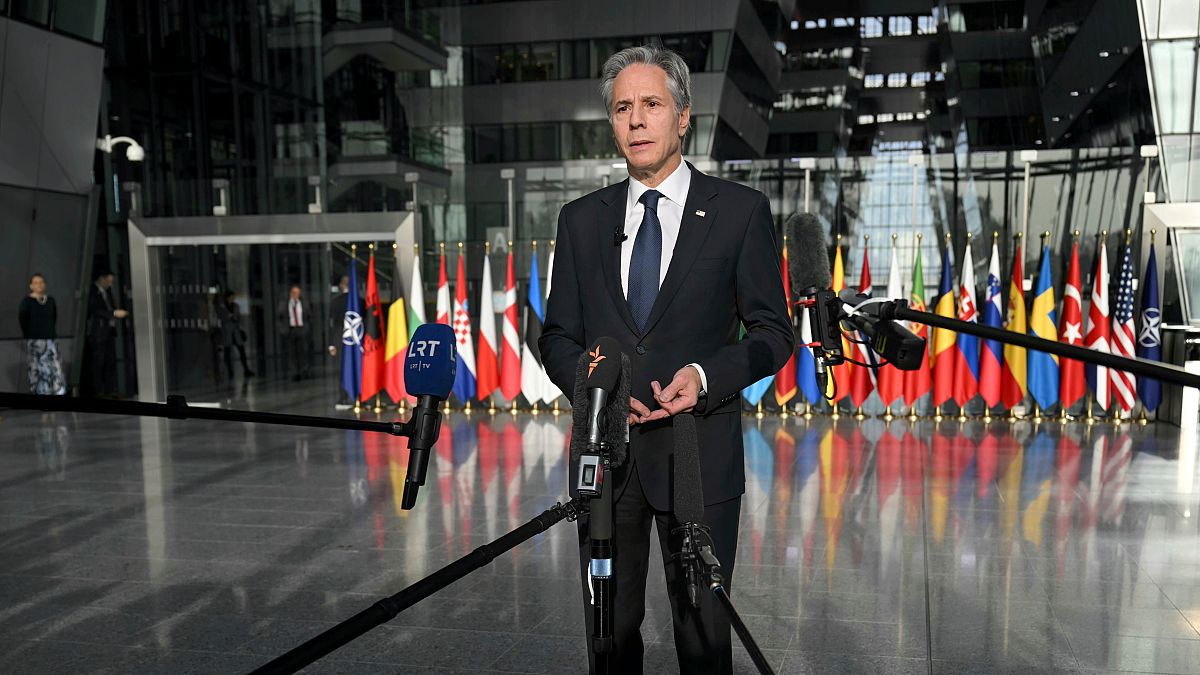 United States Secretary of State Antony Blinken speaks during a media conference at NATO headquarters in Brussels on Wednesday, Nov. 13, 2024.