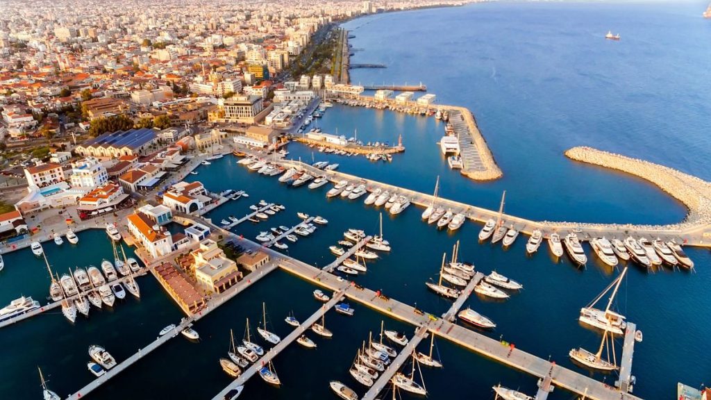 Aerial view of the Limassol Marina in Cyprus.