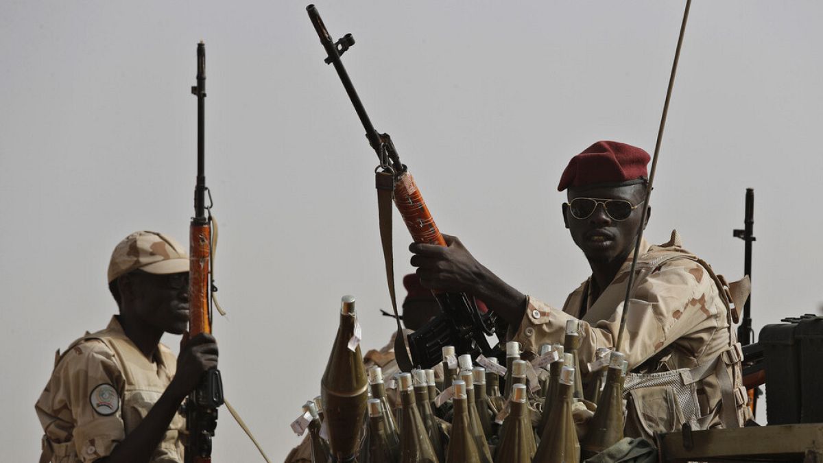 File photo:  Sudanese soldiers from the Rapid Support Forces unit secure the area in the East Nile province, Sudan, on June 22, 2019