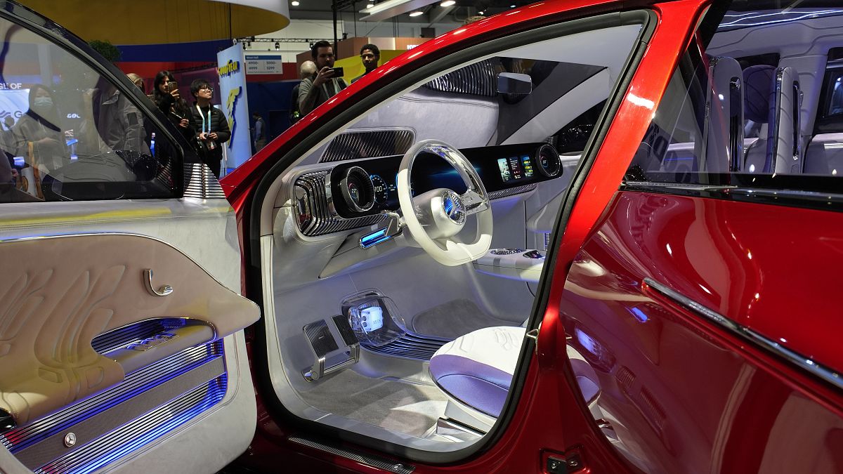 A Mercedes-Benz Concept CLA Class car is displayed at the Mercedes-Benz booth during the CES tech show, Wednesday, Jan. 10, 2024, in Las Vegas.