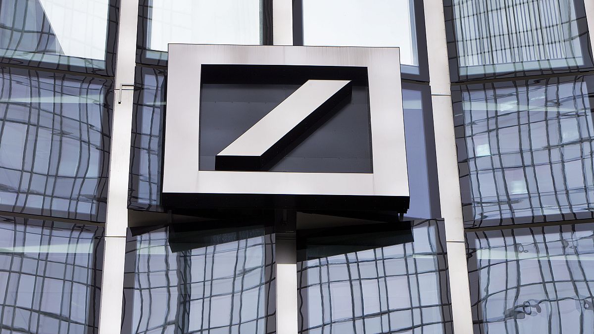 The Deutsche Bank logo is displayed at a bank