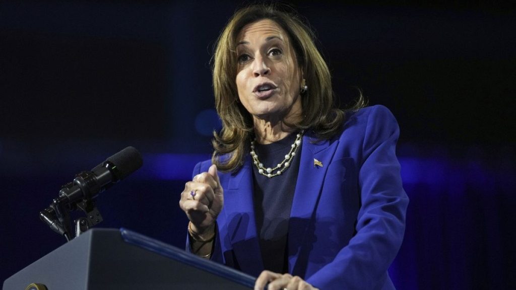 Democratic presidential nominee Vice President Kamala Harris speaks during a campaign rally at the Reno Events Center in Reno, Nevada. 31 October 2024.