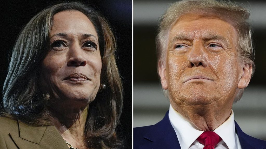 Democratic candidate Vice President Kamala Harris, left, and Republican candidate Donald Trump, right.