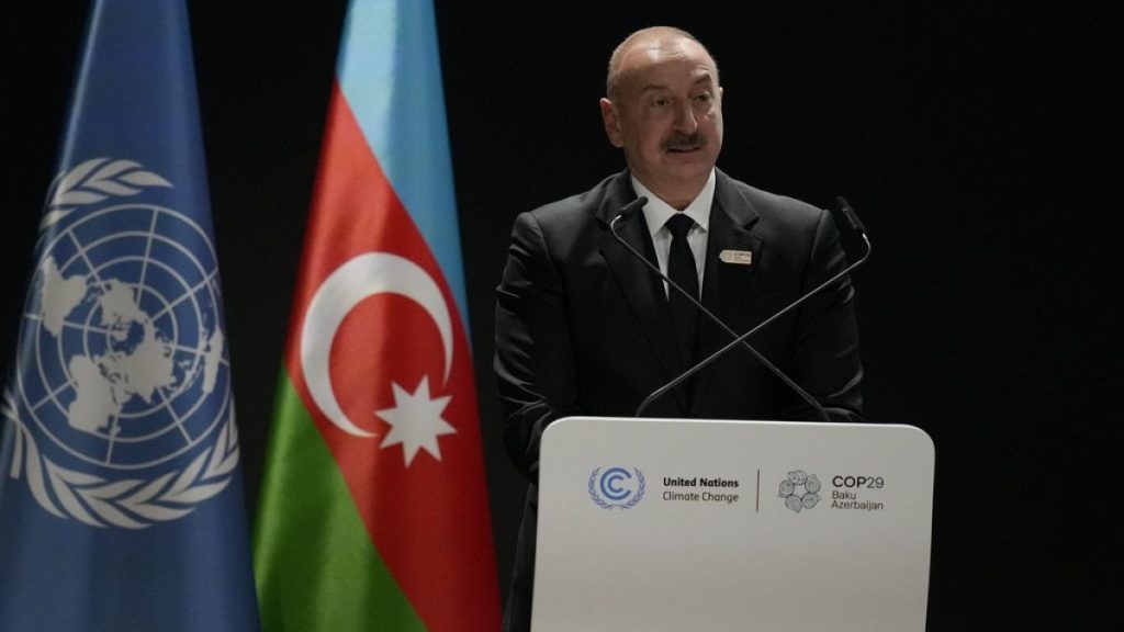 Ilham Aliyev, Azerbaijan president, speaks at the COP29 U.N. Climate Summit, Wednesday, Nov. 13th 2024 2024, in Baku, A