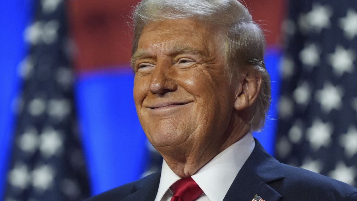 Donald Trump smiles at an election night watch party at the Palm Beach Convention Center, Wednesday, Nov. 6, 2024, in West Palm Beach, Fla.