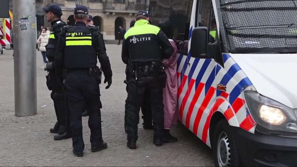 Dutch police detain a demonstrator in Amsterdam, November 10th 2024