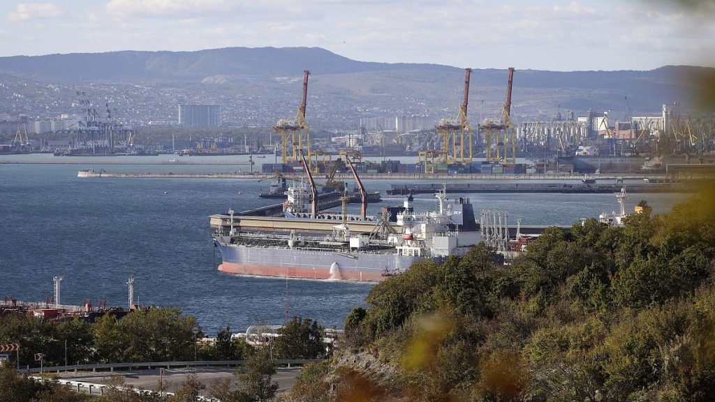 A Russian oil tanker in the port of Novorossiisk, Russia, in October 2022